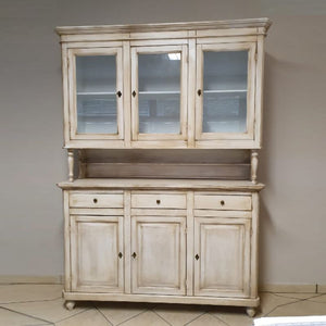 Cristalliera 3 porte 3 cassetti legno shabby chic bianco invecchiato