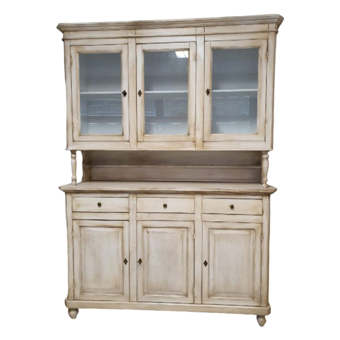 Cristalliera 3 porte 3 cassetti legno shabby chic bianco invecchiato