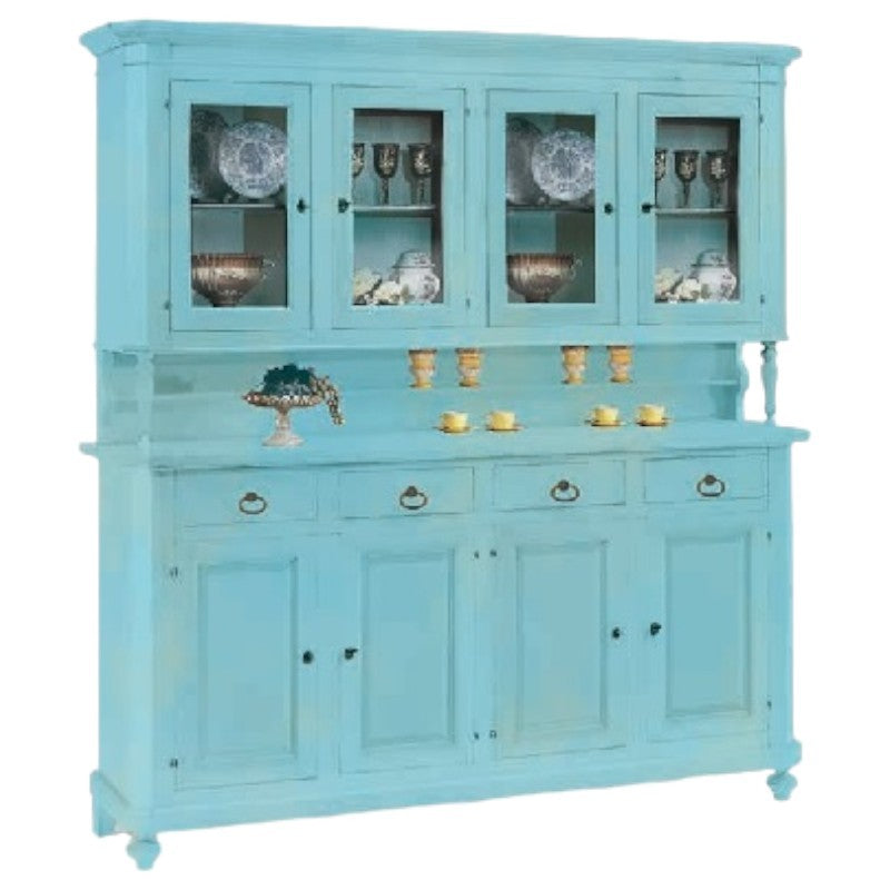 Cristalliera 4 porte legno shabby azzurro consumato 196x43x208 - Mobili 2G