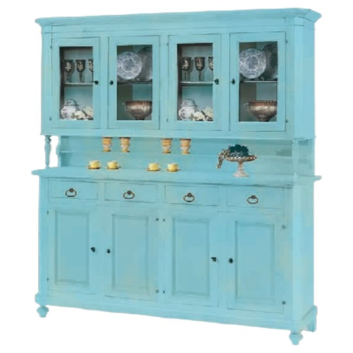 Cristalliera 4 porte legno shabby azzurro consumato 196x43x208 - Mobili 2G