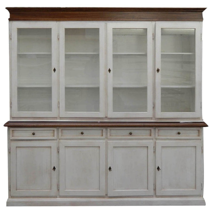 Cristalliera 4 porte shabby legno bianco invecchiato noce 205x42x205