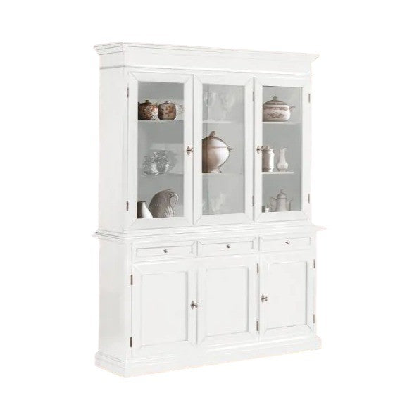 Cristalliera arte povera 3 porte in legno shabby bianco 156x42x205