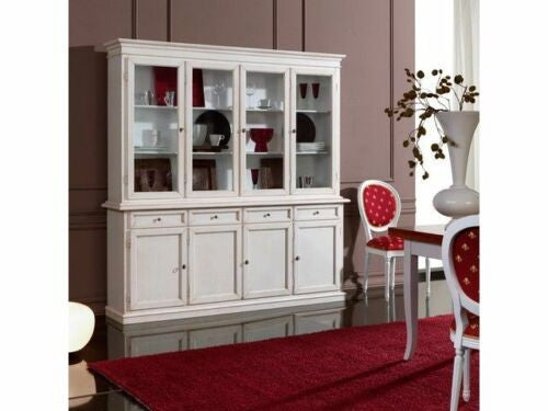 Cristalliera classica 4 porte in legno shabby bianco 205x42x205