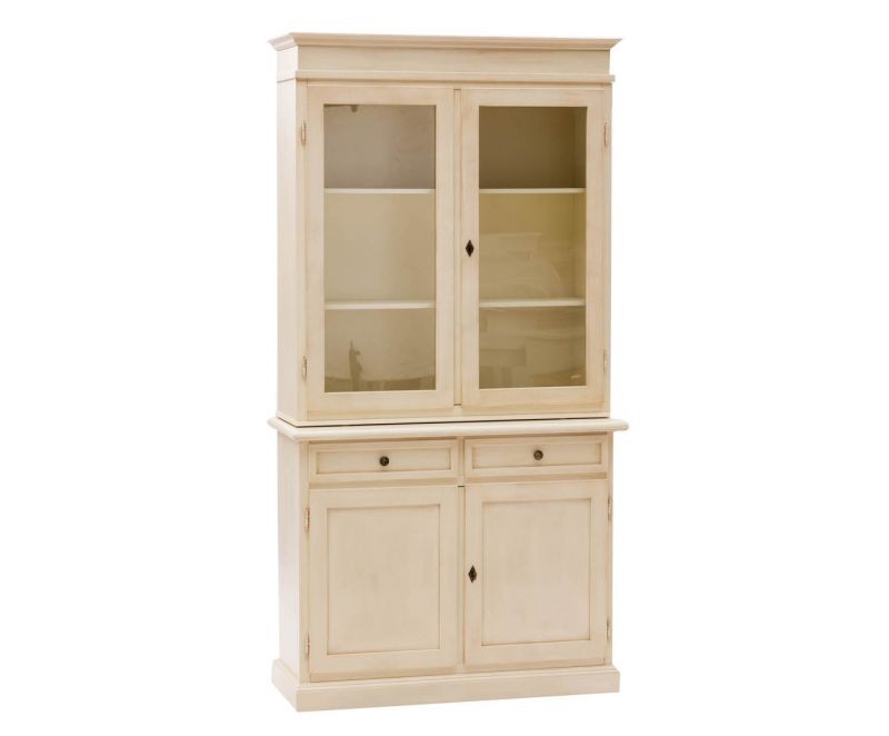 Cristalliera in legno 2 porte shabby avorio patinato 103x42x206 - Mobili 2G