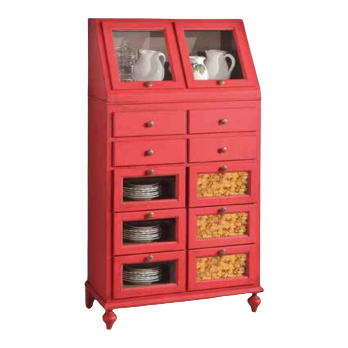 Dispensa arte povera shabby legno rosso anticato 80x42x153