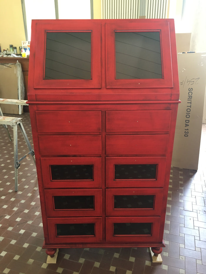 Dispensa arte povera shabby legno rosso anticato 80x42x153