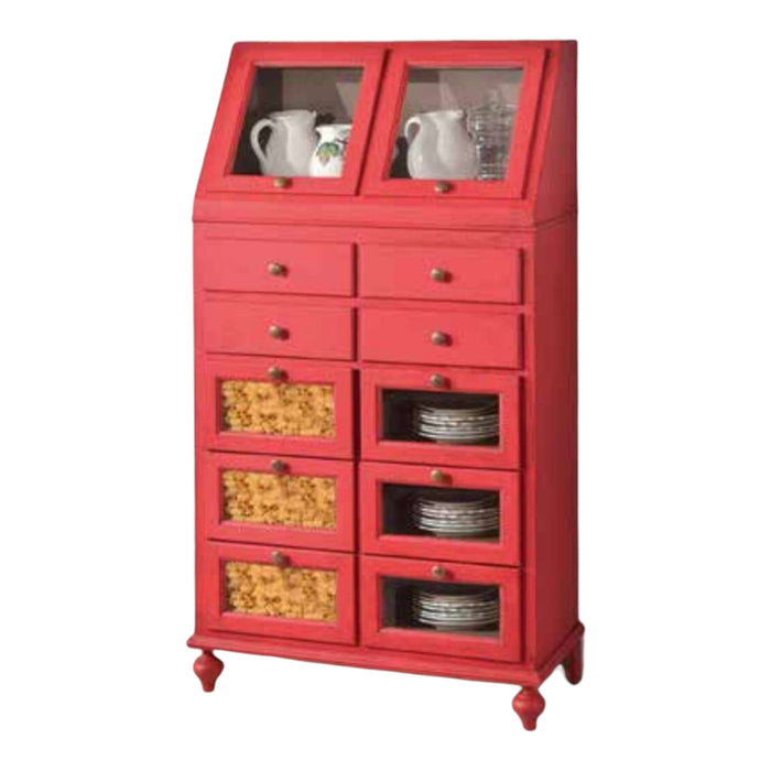 Dispensa arte povera shabby legno rosso anticato 80x42x153