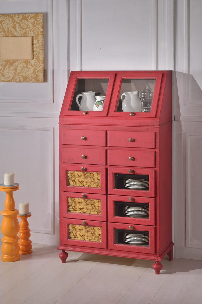 Dispensa arte povera shabby legno rosso anticato 80x42x153