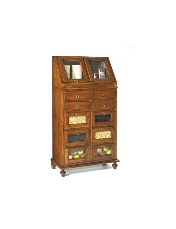 Dispensa cucina 10 cassetti e 2 ante legno grezza 80x42x153