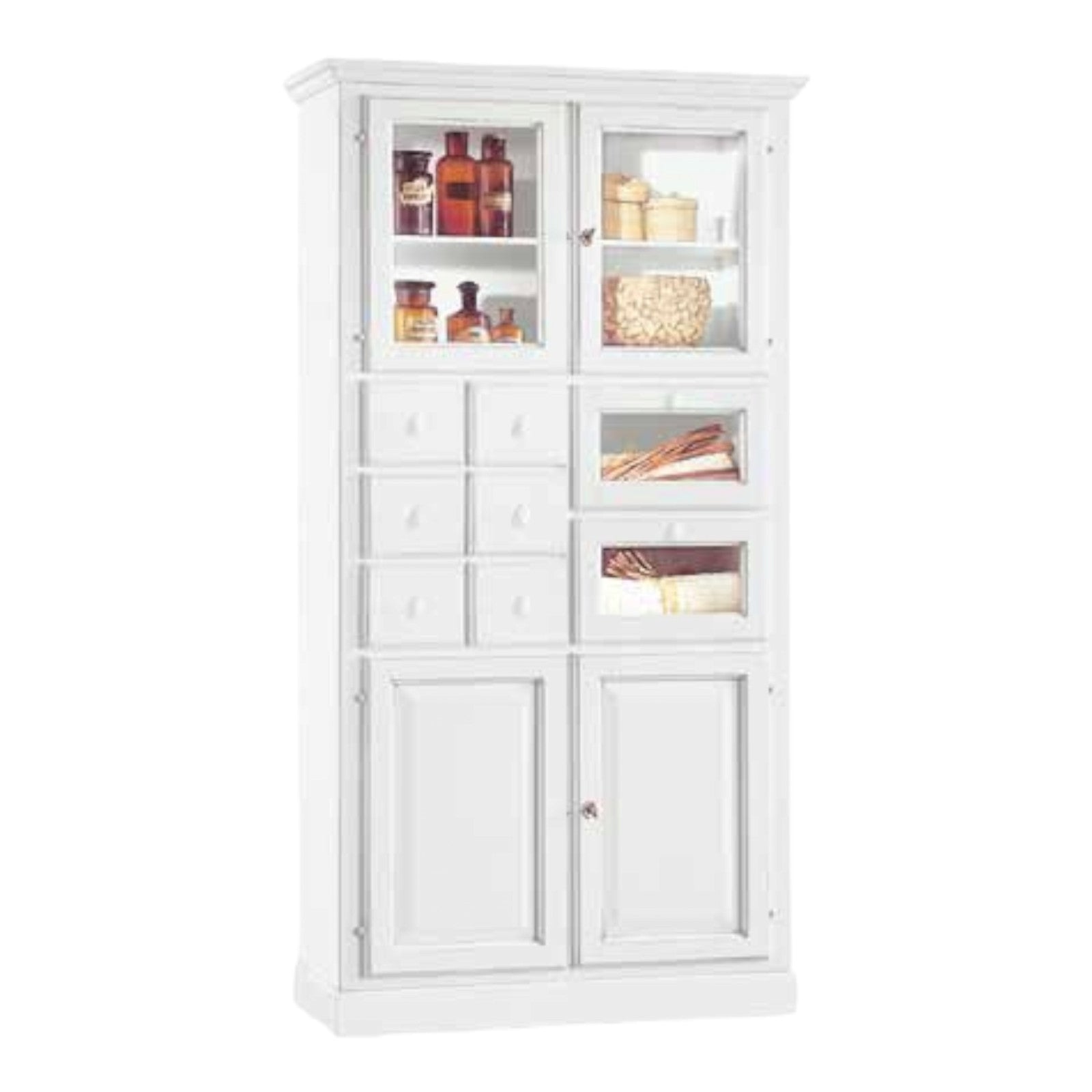 Dispensa da cucina legno 8 cassetti 4 ante bianco 107x45x203