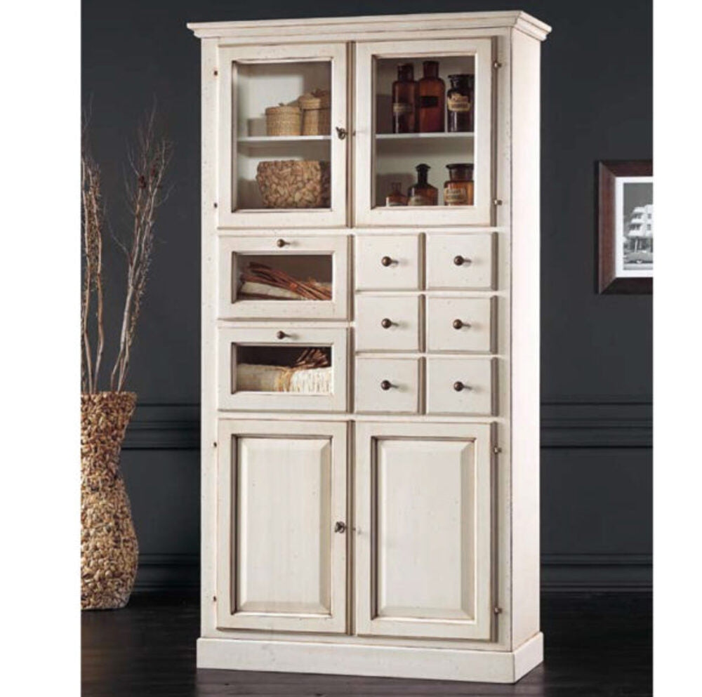 Dispensa da cucina legno 8 cassetti 4 ante bianco 107x45x203