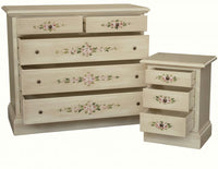 Gruppo 1 cassettiera 2 comodini shabby avorio anticato decorato - Mobili 2G