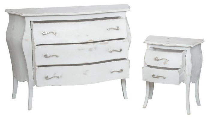 Gruppo 1 cassettiera 2 comodini shabby bianco consumato - Mobili 2G