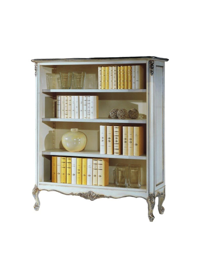 Libreria classica legno shabby bianco argento 130x50x150