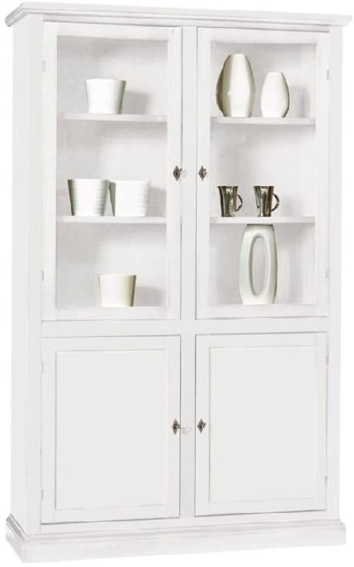 Libreria vetrina classica in legno bianco 120x41x187h