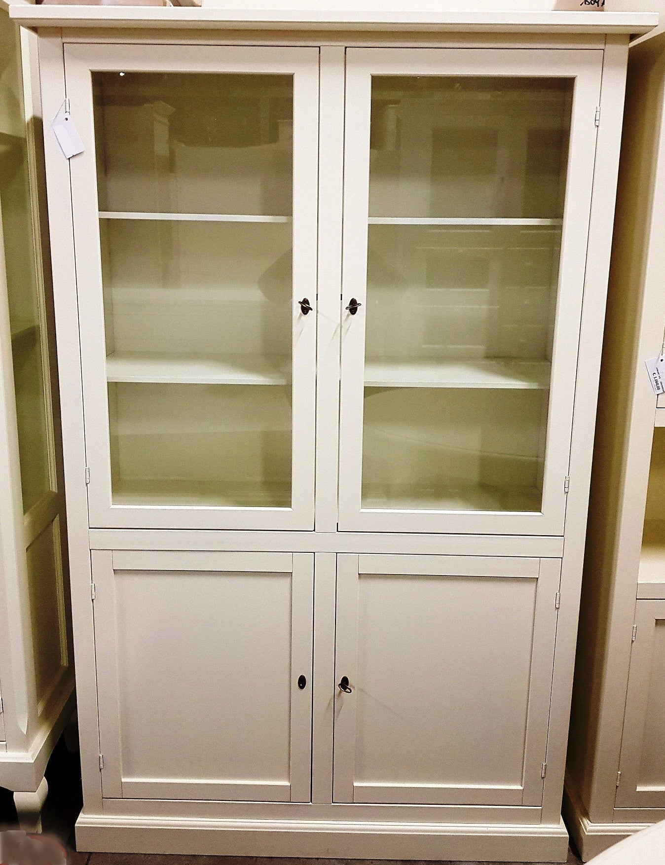 Libreria vetrina classica in legno bianco 120x41x187h