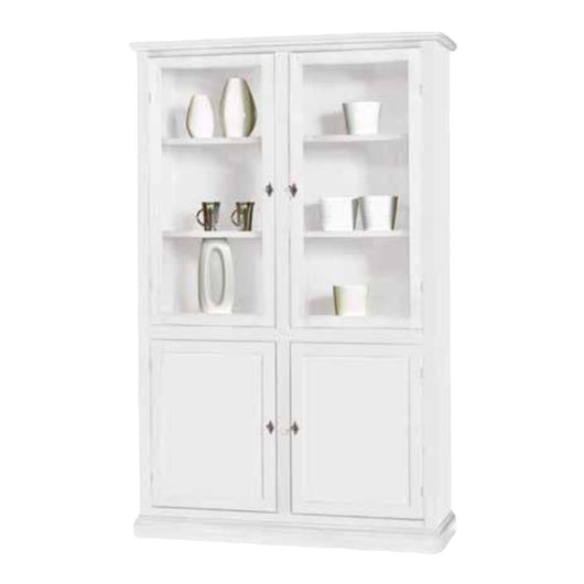 Libreria vetrina classica in legno bianco 120x41x187h