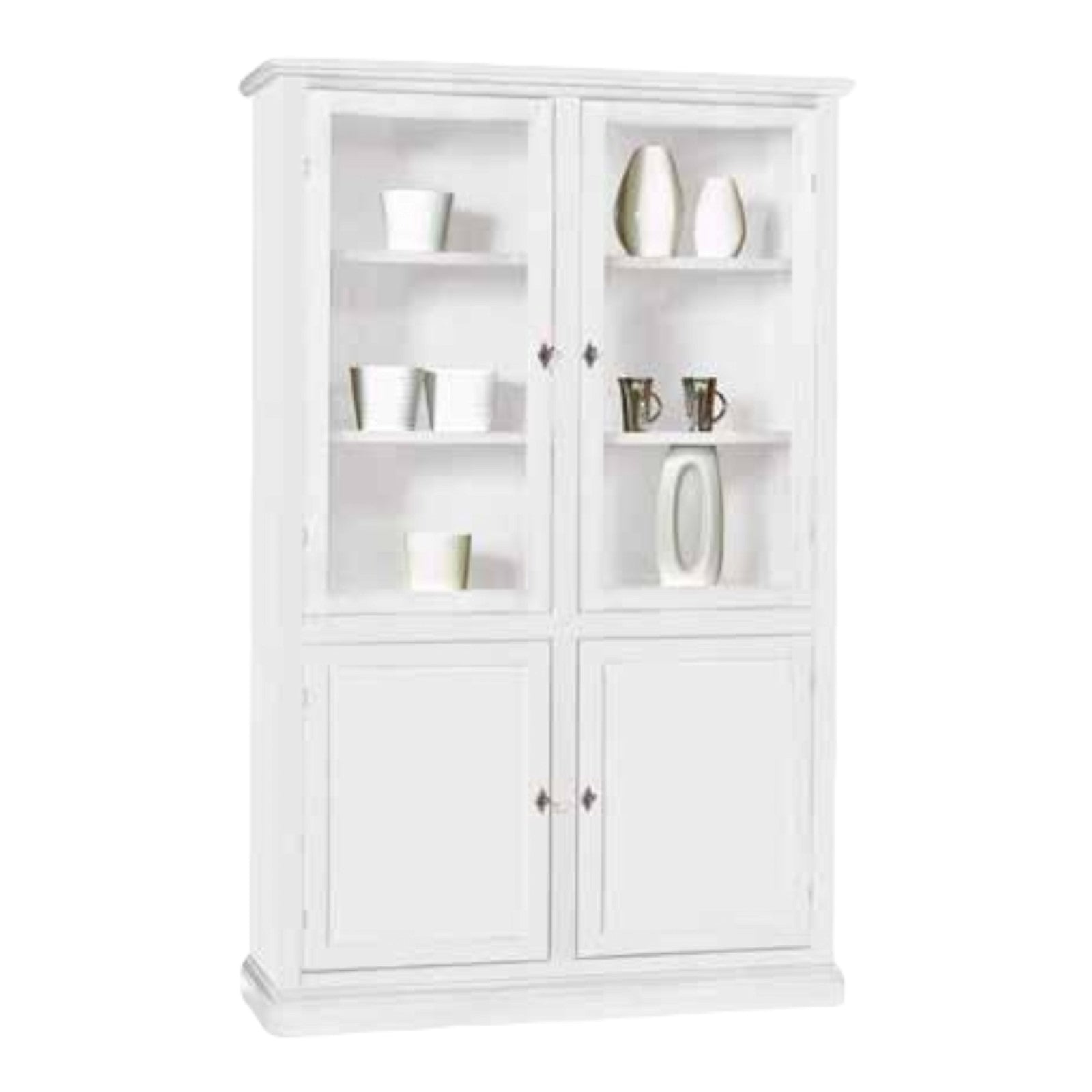 Libreria vetrina classica in legno bianco 120x41x187h