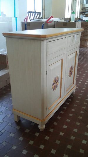 Madia credenza 2 ante legno avorio pennellato e decori 104x43x98