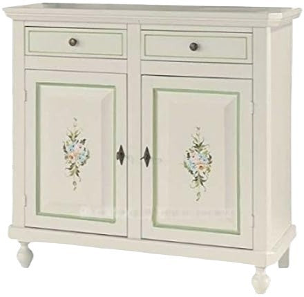 Madia credenza 2 ante napoletana bianco decori e profili verdi  l.104 p.43 h.98 - Mobili 2G