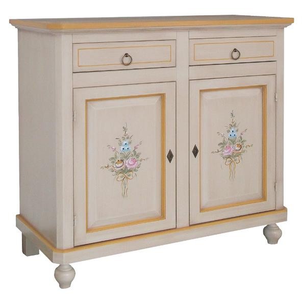 Madia credenza 2 porte avorio patinato shabby con decori 104x43x98