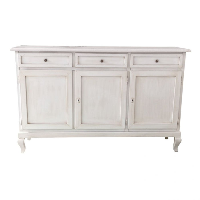 Madia credenza 3 porte legno shabby bianco anticato 155x45x98 - Mobili 2G