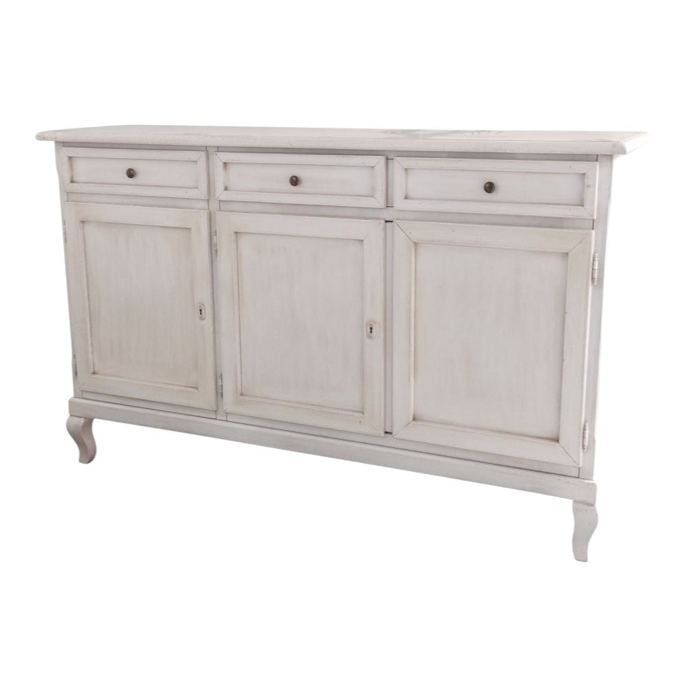 Madia credenza 3 porte legno shabby bianco anticato 155x45x98 - Mobili 2G