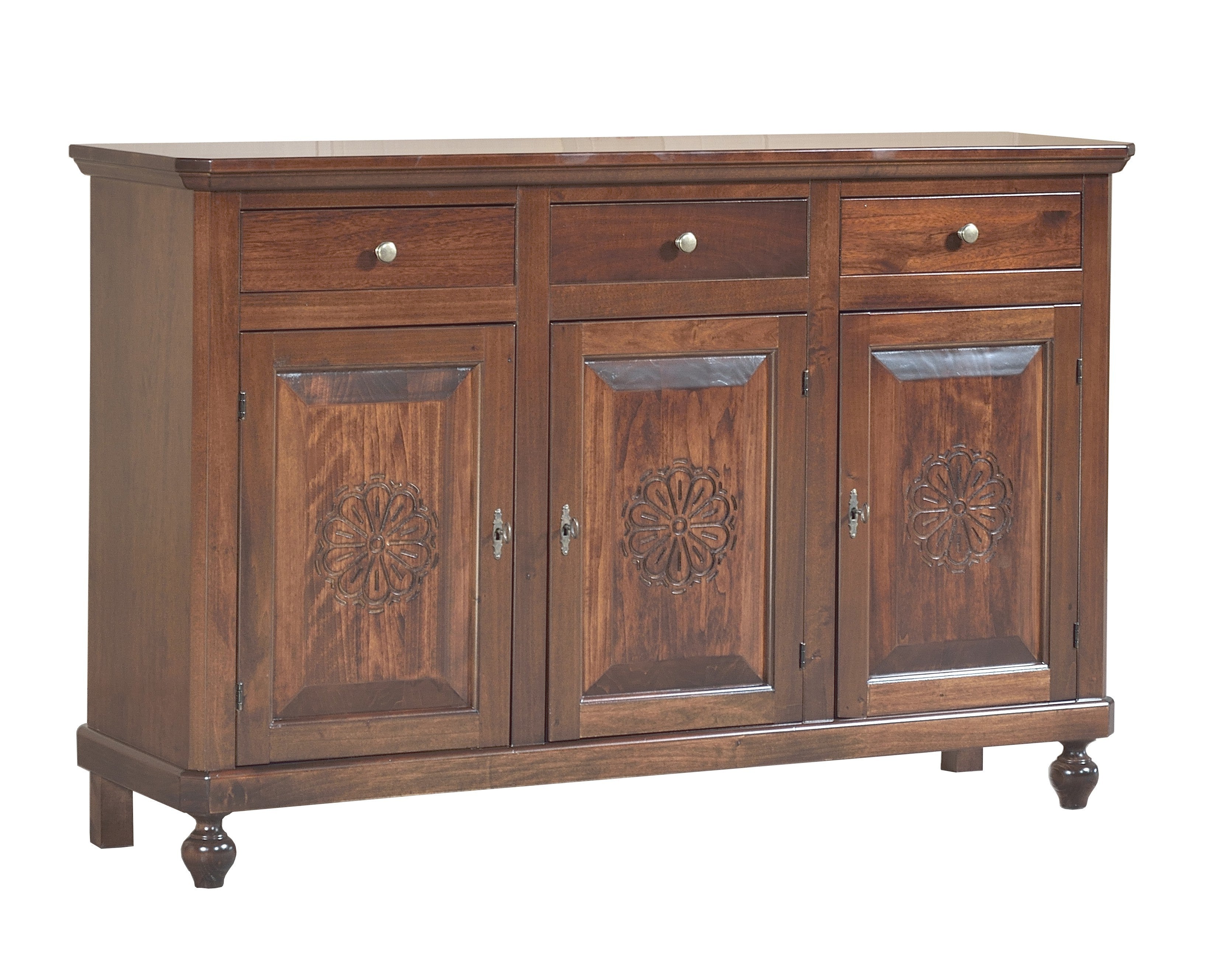 Madia credenza 3 porte tinta noce intagliata l.150 p.43 h.98