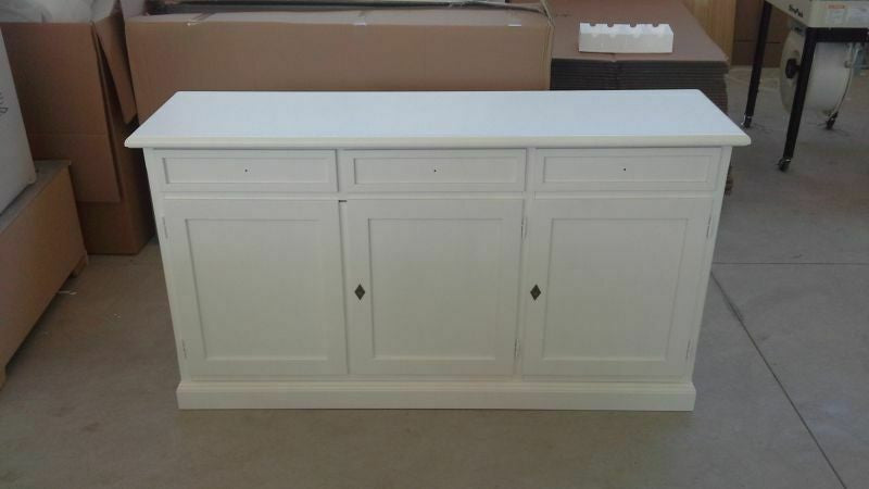 Madia credenza arte povera 3 porte legno bianco 156x42x85