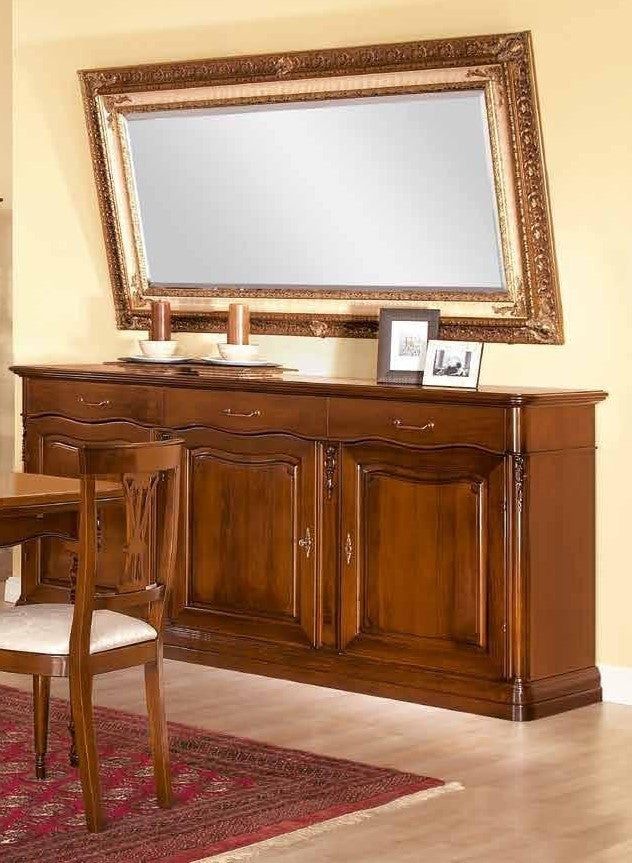 Madia credenza in legno 3 porte con fregi tinta noce l.225 p.53 h.104