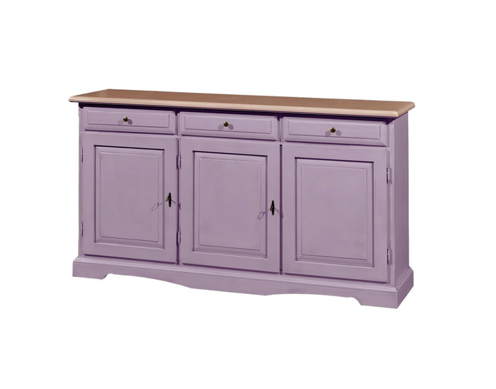 Madia credenza in legno laccato pennellato colore lavanda  l.156 p.42 h.85