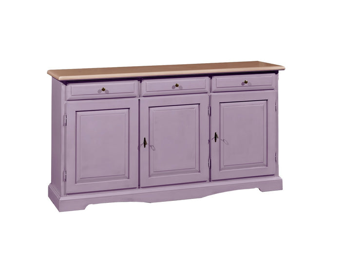 Madia credenza in legno laccato pennellato colore lavanda  l.156 p.42 h.85