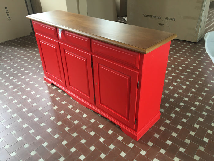 Madia credenza in legno laccato pennellato rosso  l.156 p.42 h.85