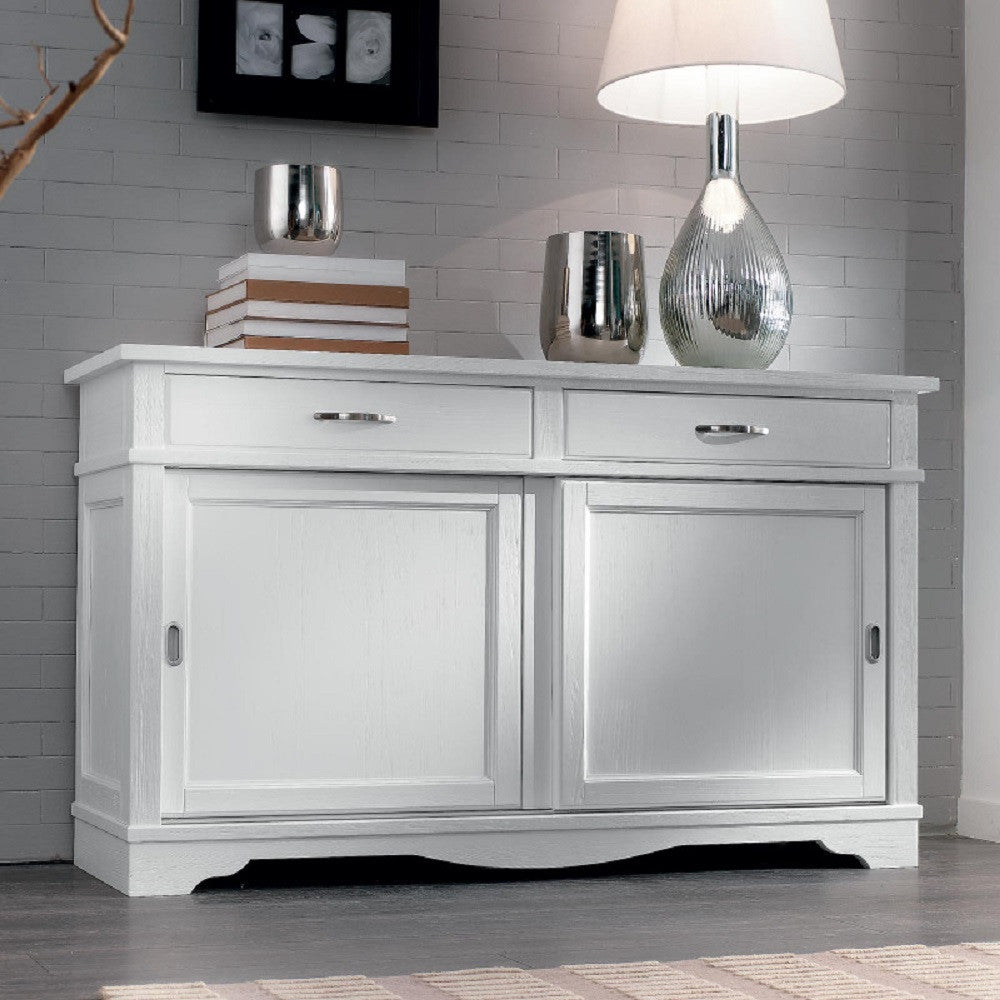 Madia credenza in legno massello 2 ante scorrevoli 2 cassetti bianco l.160 p.50 h.95 - Mobili 2G