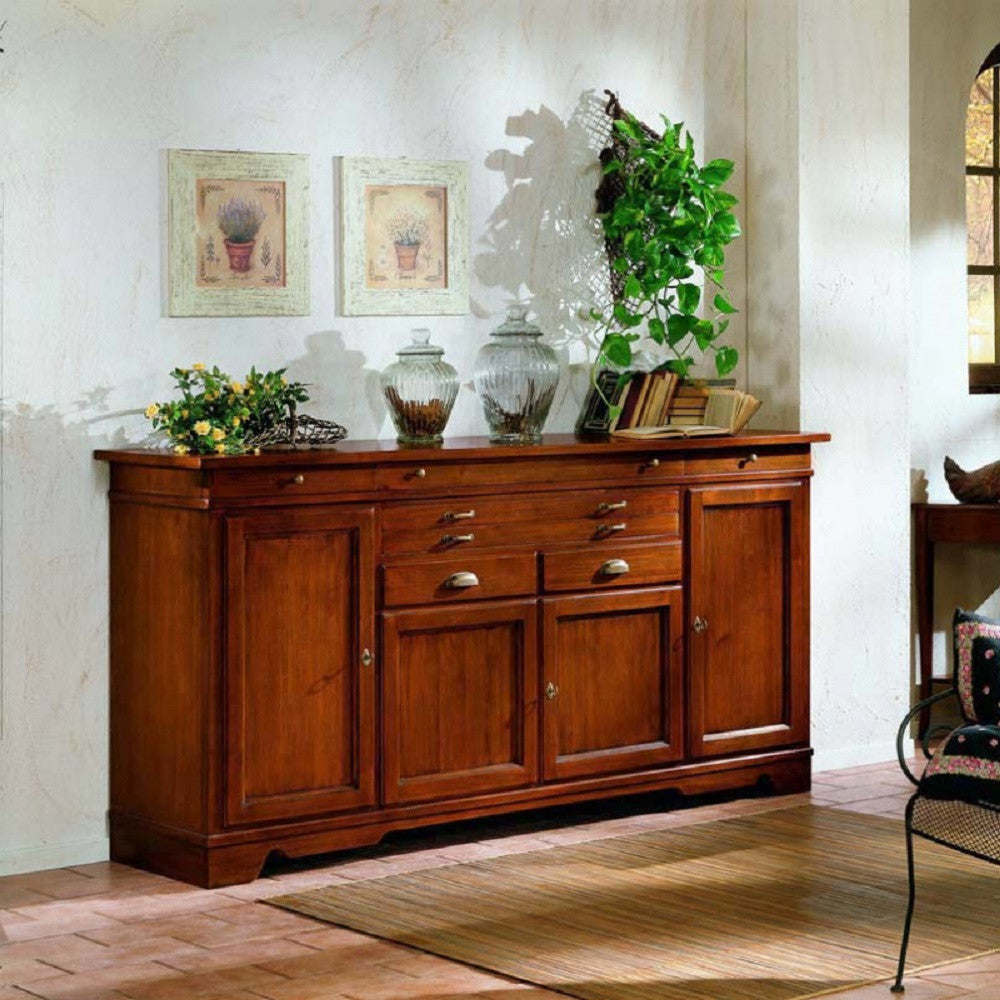 Madia credenza in legno massello 4 porte 7 cassetti tinta noce l.222 p.52 h.108 - Mobili 2G