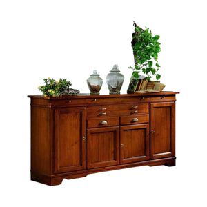 Madia credenza in legno massello 4 porte 7 cassetti tinta noce l.222 p.52 h.108 - Mobili 2G