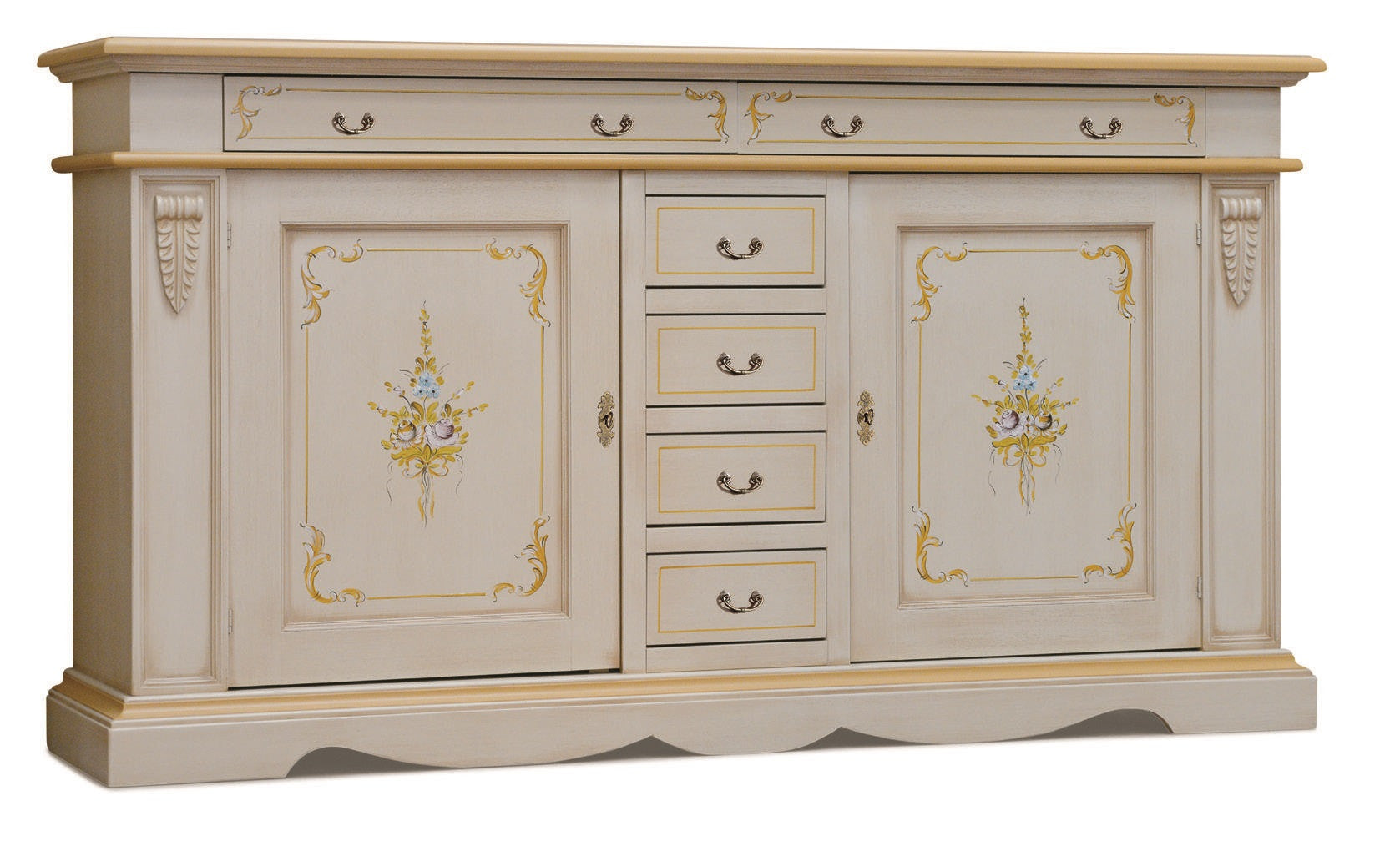 Madia credenza legno 2 porte avorio e oro 210x60x115