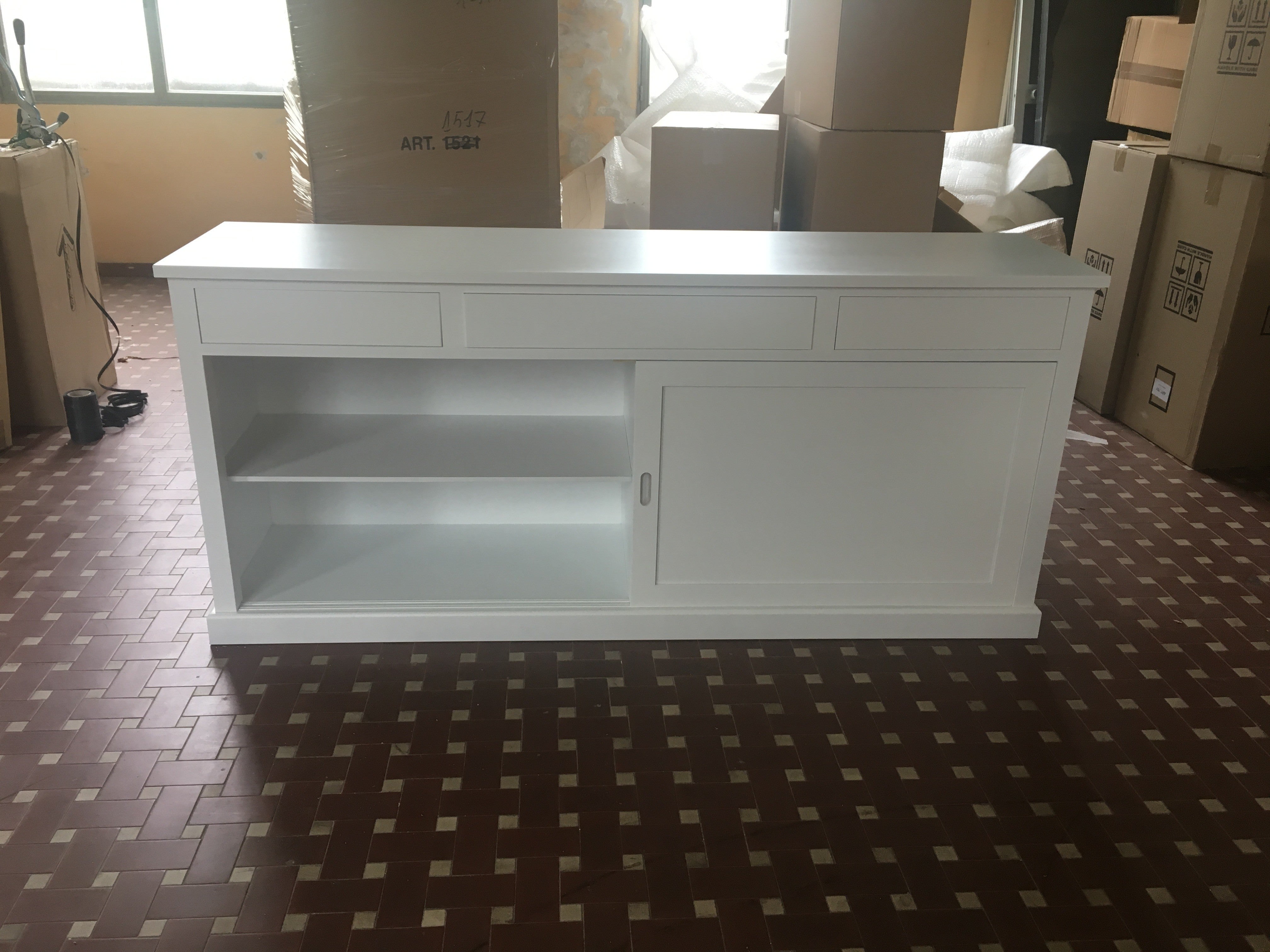 Madia credenza legno 2 ante scorrevoli bianco 200x50x90