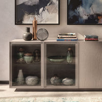 Madia credenza moderna in legno massello 4 ante grigio perla 240x48x88 - Mobili 2G