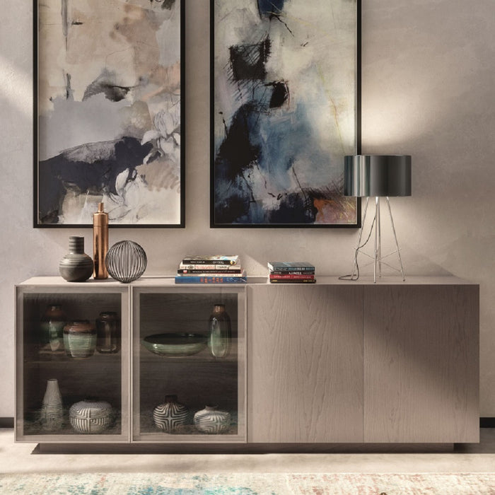 Madia credenza moderna in legno massello 4 ante grigio perla 240x48x88 - Mobili 2G