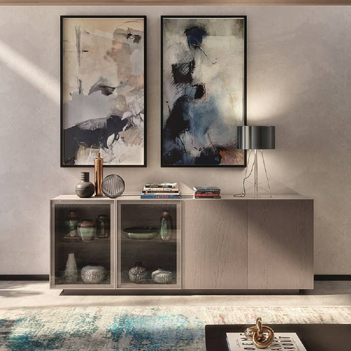 Madia credenza moderna in legno massello 4 ante grigio perla 240x48x88 - Mobili 2G