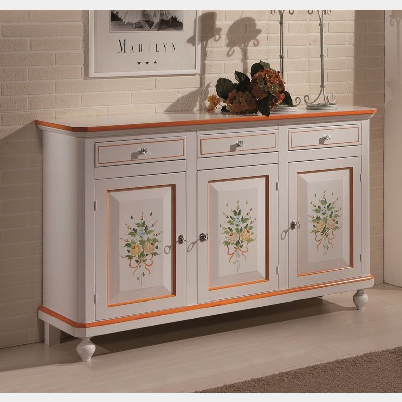 Madia credenza napoletana 3 porte bianco decori  l.150 p.43 h.98