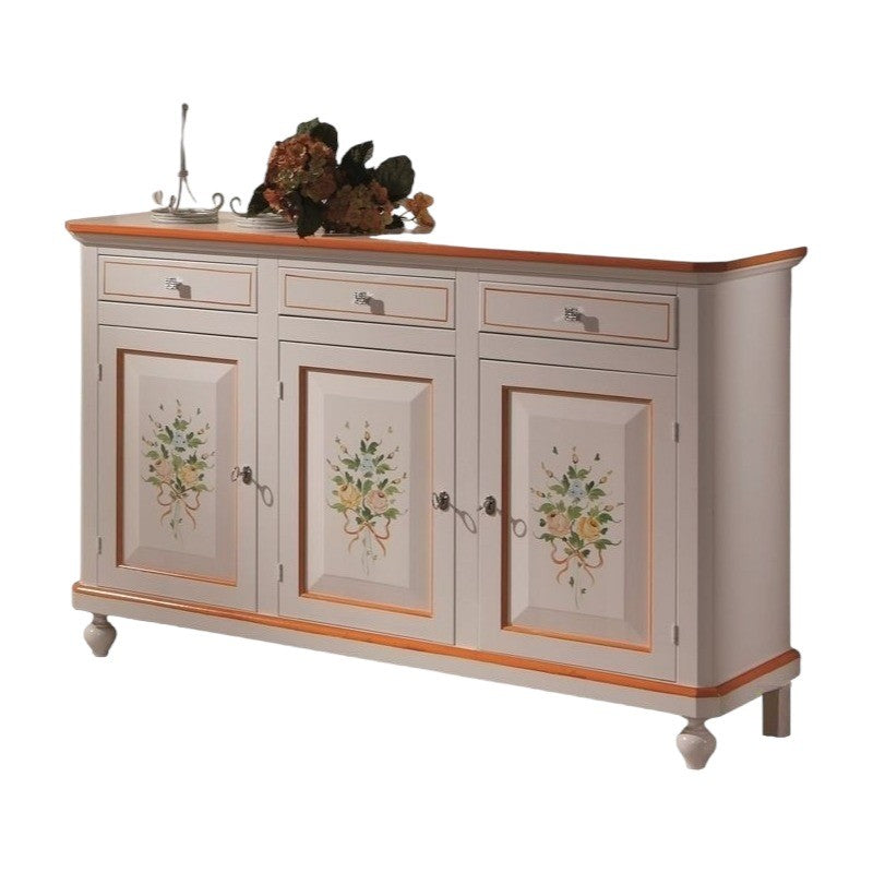 Madia credenza napoletana 3 porte bianco decori  l.150 p.43 h.98