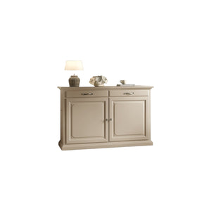 Madia credenza shabby in legno massello 2 porte 2 avorio l.124 p.52 h.97 - Mobili 2G