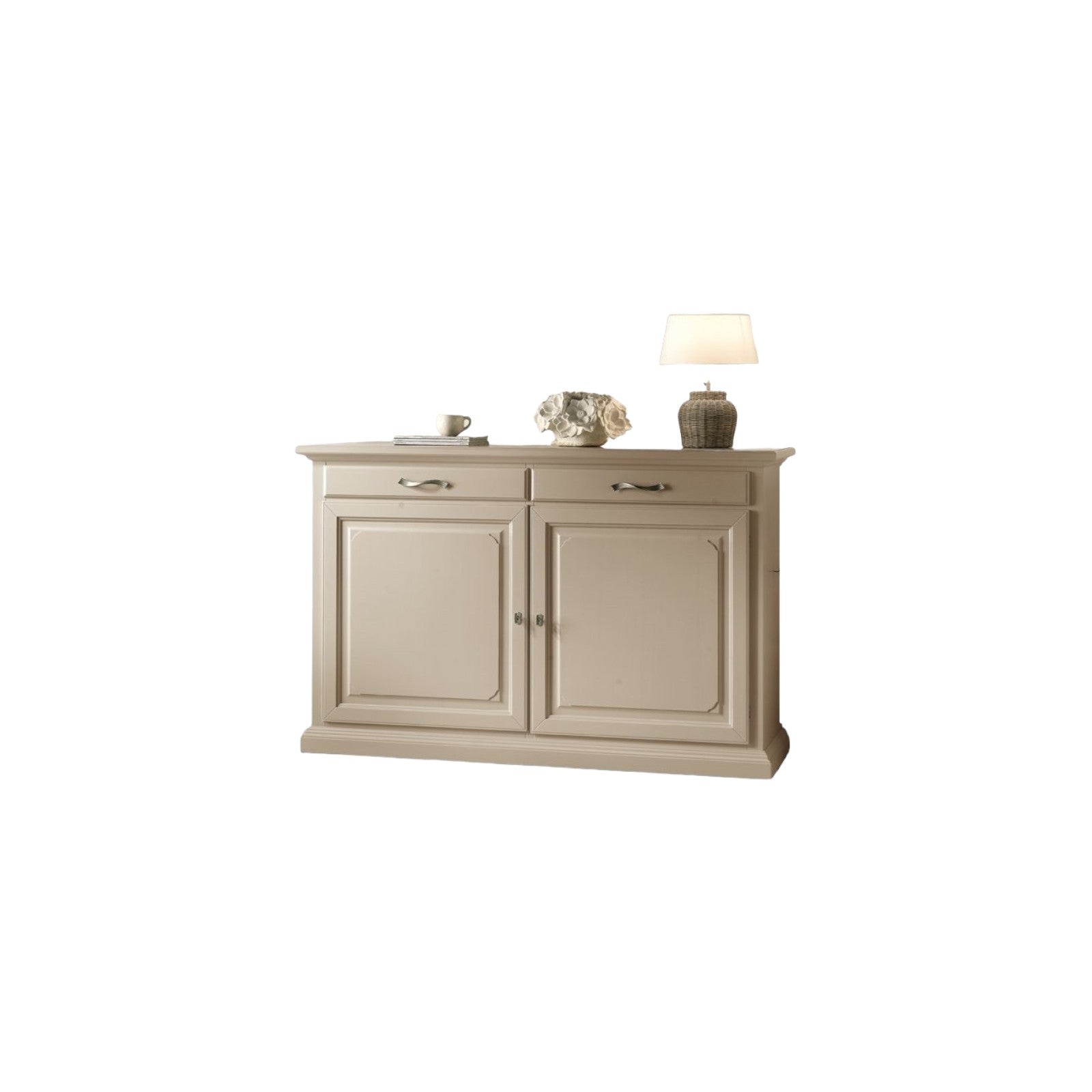 Madia credenza shabby in legno massello 2 porte 2 avorio l.124 p.52 h.97 - Mobili 2G