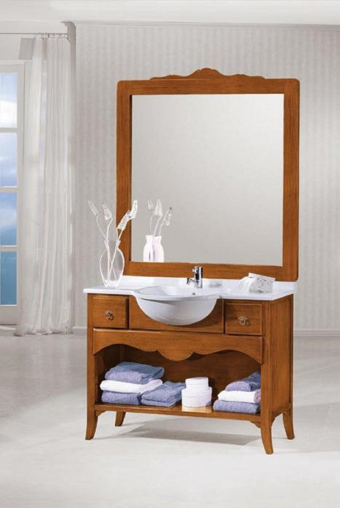 Mobile bagno 108 cm in legno grezzo lavabo 2 cassetti e cornice specchio - Mobili 2G