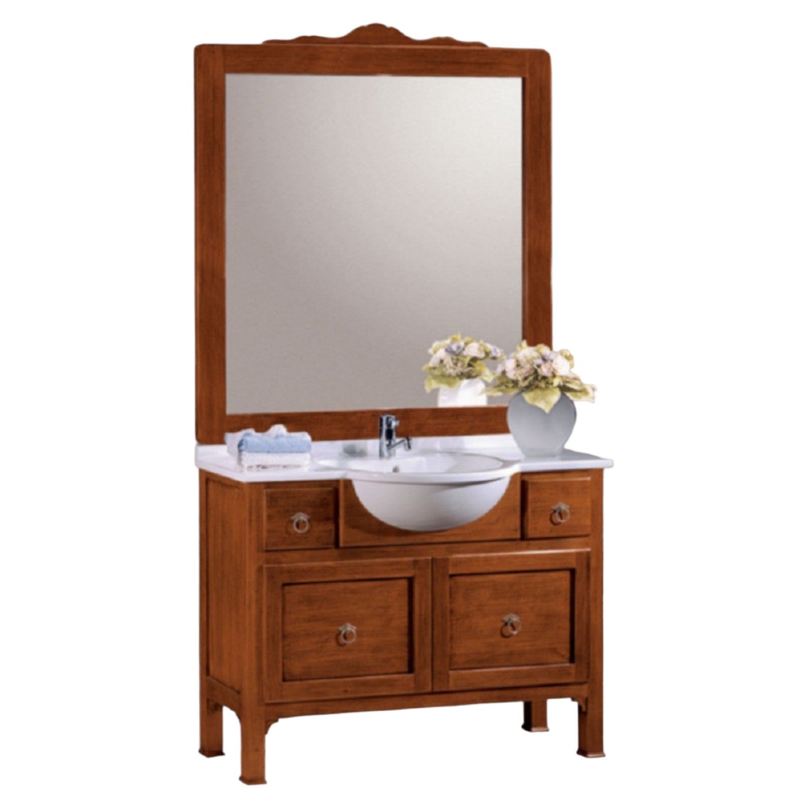 Mobile bagno 108 cm in legno lavabo 2 cassetti 1 cassettone  e specchio