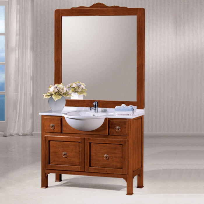 Mobile bagno 108 cm in legno lavabo 2 cassetti 1 cassettone  e specchio