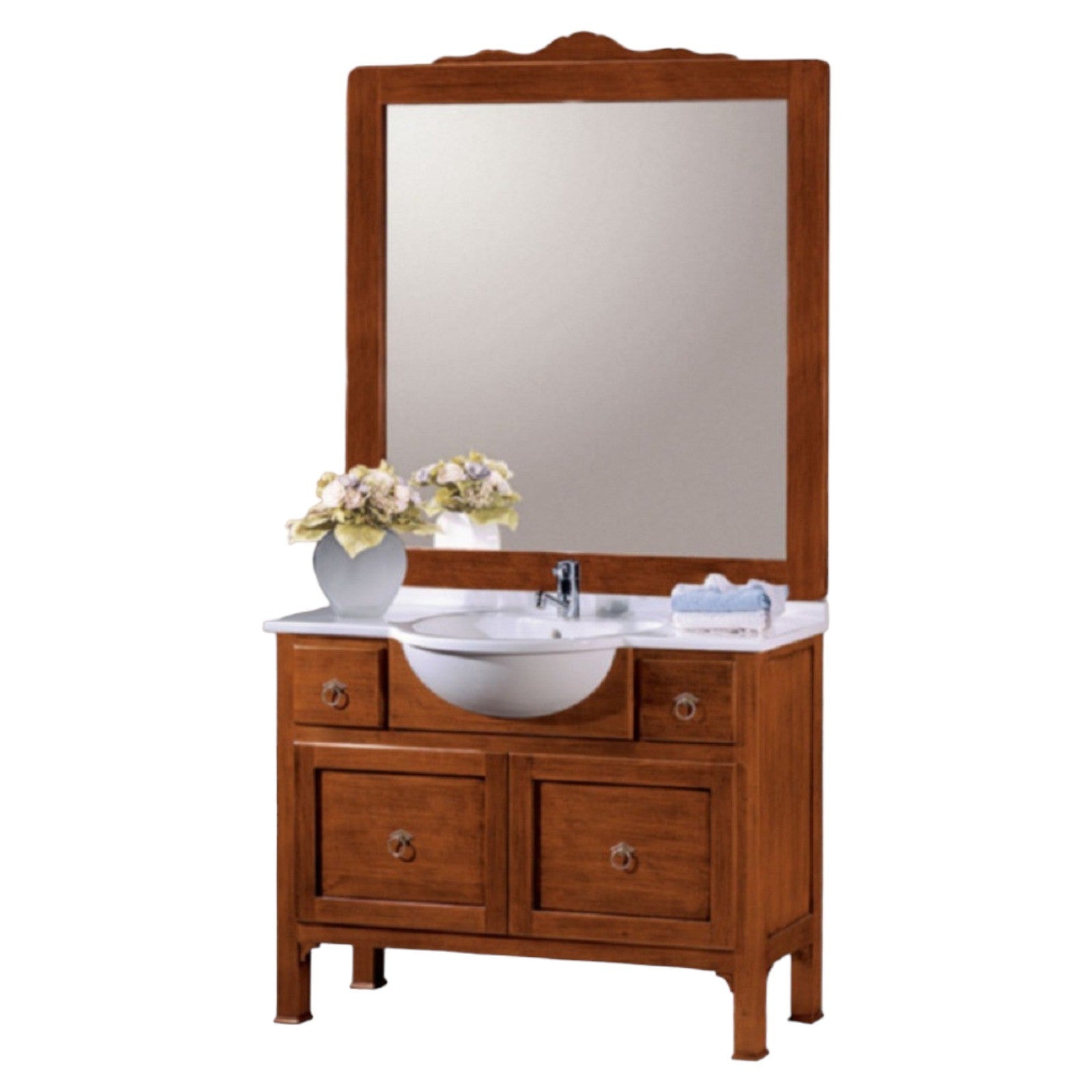 Mobile bagno 108 cm in legno lavabo 2 cassetti 1 cassettone  e specchio