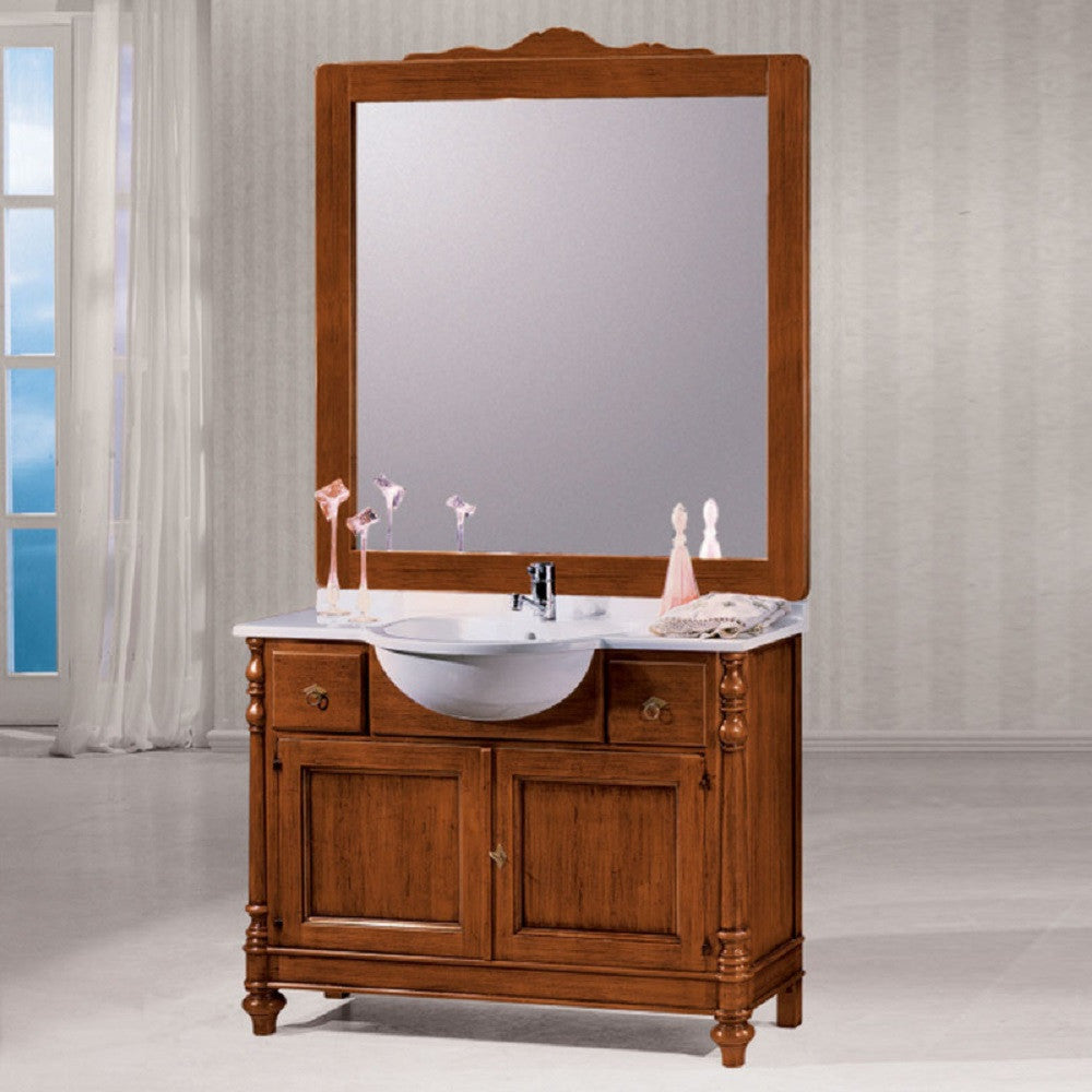 Mobile bagno 108 cm in legno lavabo 2 cassetti 2 porte e specchio